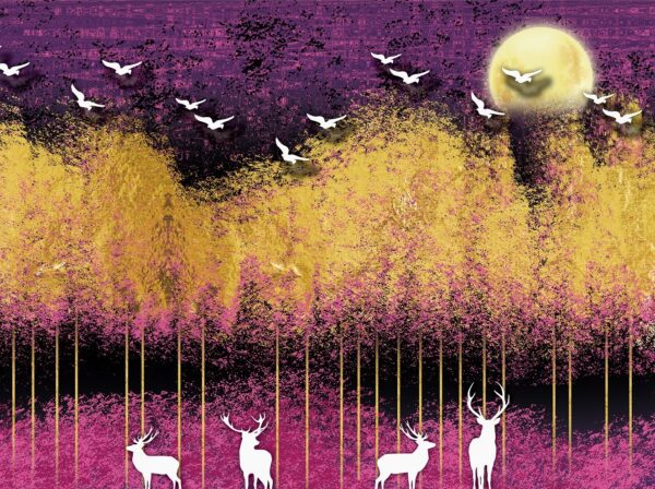 Een afbeelding van een hert en gouden bomen - Afbeelding 2