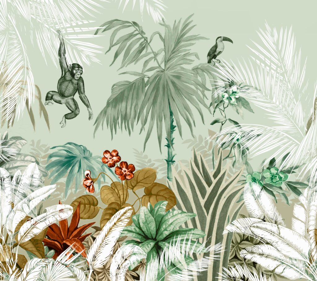 Fotobehang Aap Jungle Groen - FleurJeMuurOp.nl