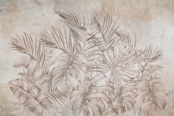 Fotobehang Monstera bladeren in beige