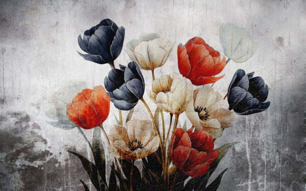 Fotobehang Boeket bloemen op een betonnen achtergrond