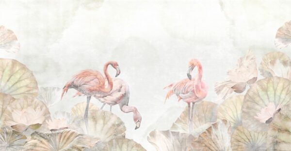 Fotobehang Flamingo's tussen de bladeren