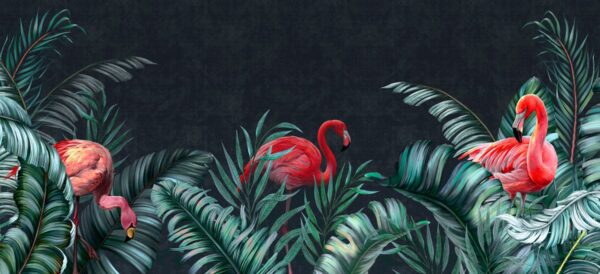 Fotobehang Flamingo's in de geheime tuin