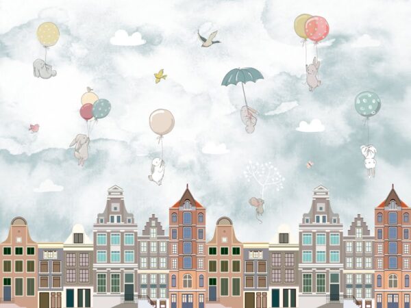 Fotobehang Dieren vliegen over de stad