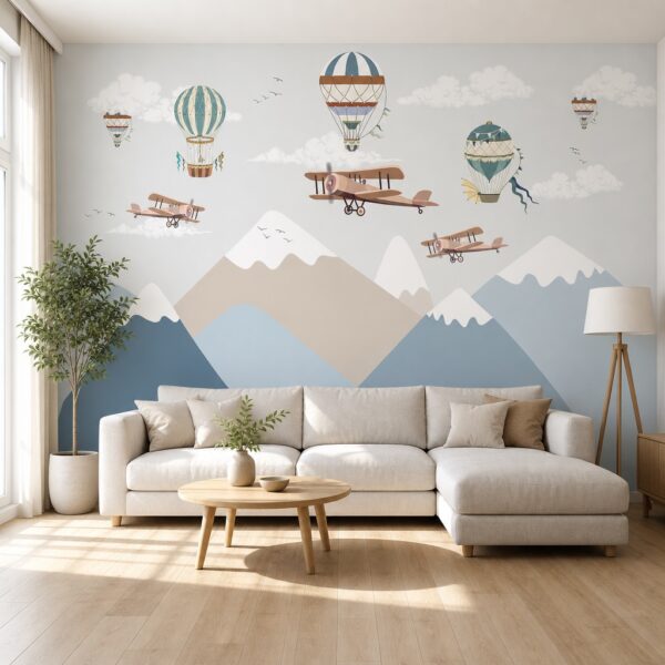 fotobehang vliegtuigen in de bergen — patroon 2 aan de muur in de woonkamer