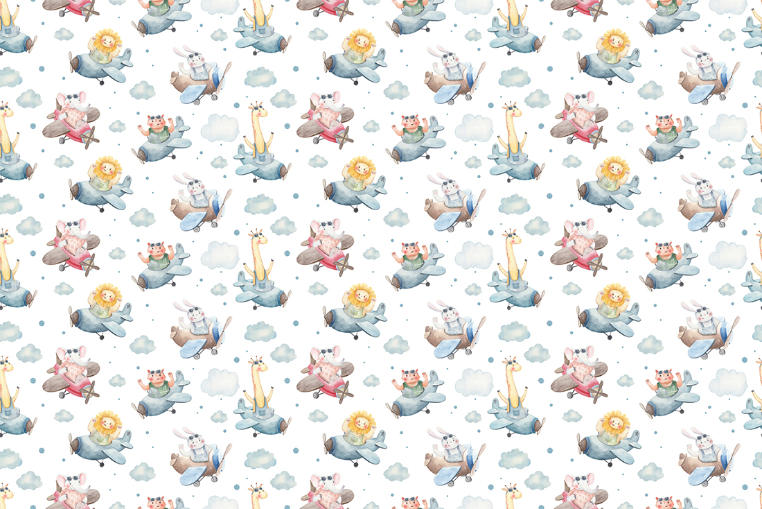 Seamless,Pattern,With,Animals,In,Airplanes,,Among,The,Clouds,,Animal