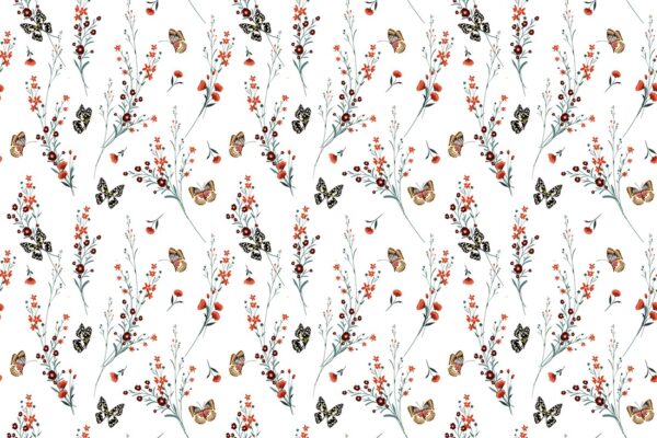 Fotobehang Vlinders en klaprozenweefsels