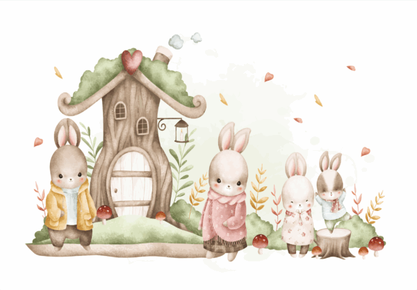 Fotobehang Boskonijnenfamilie