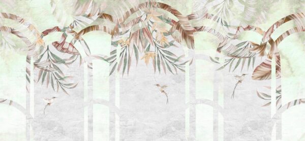 Fotobehang Exotische bladeren in decoratieve bogen