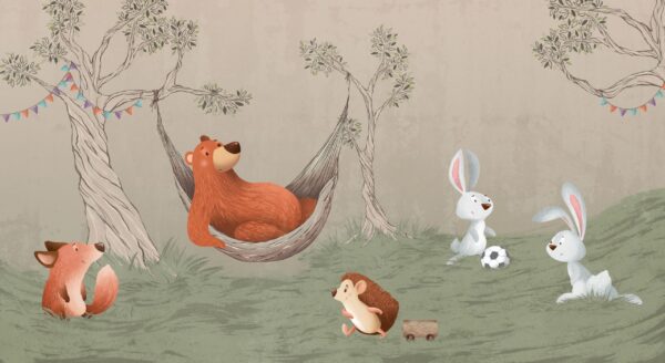 Fotobehang Avontuur in het bos met vrienden