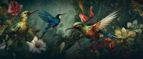 Fotobehang Kolibriedans in de jungle