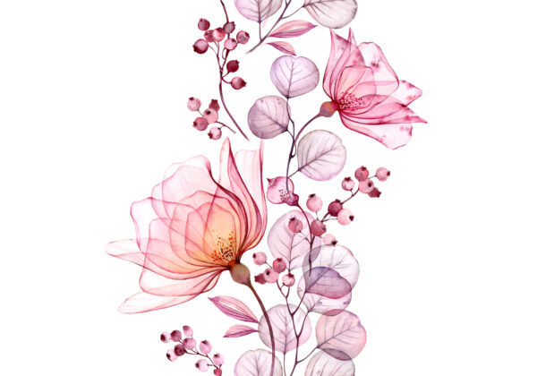 Fotobehang Delicate bloemen – botanische muurschildering in aquarel