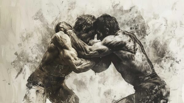 Fotobehang In de omhelzing van de strijd