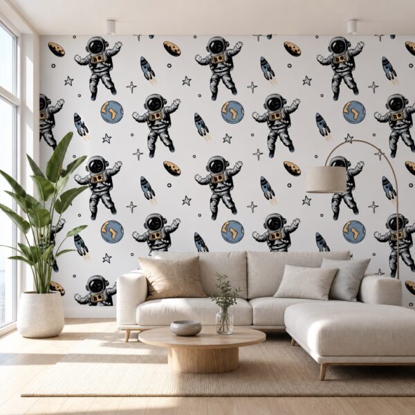 fotobehang kleine astronauten — patroon 2 aan de muur in de woonkamer