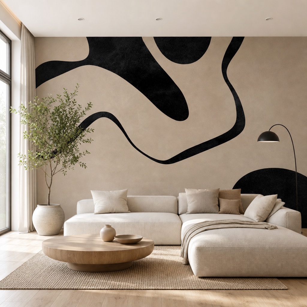 fotobehang gezellige abstractie aan de muur in de woonkamer