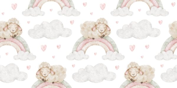 Fotobehang Lammetjes in de wolken