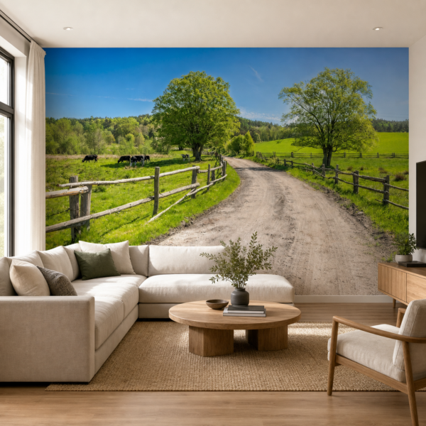 fotobehang Fotobehang Landelijk Landschap — patroon 2 aan de muur in de woonkamer