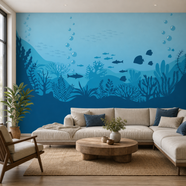 fotobehang Fotobehang Underwater World — patroon 3 aan de muur in de woonkamer