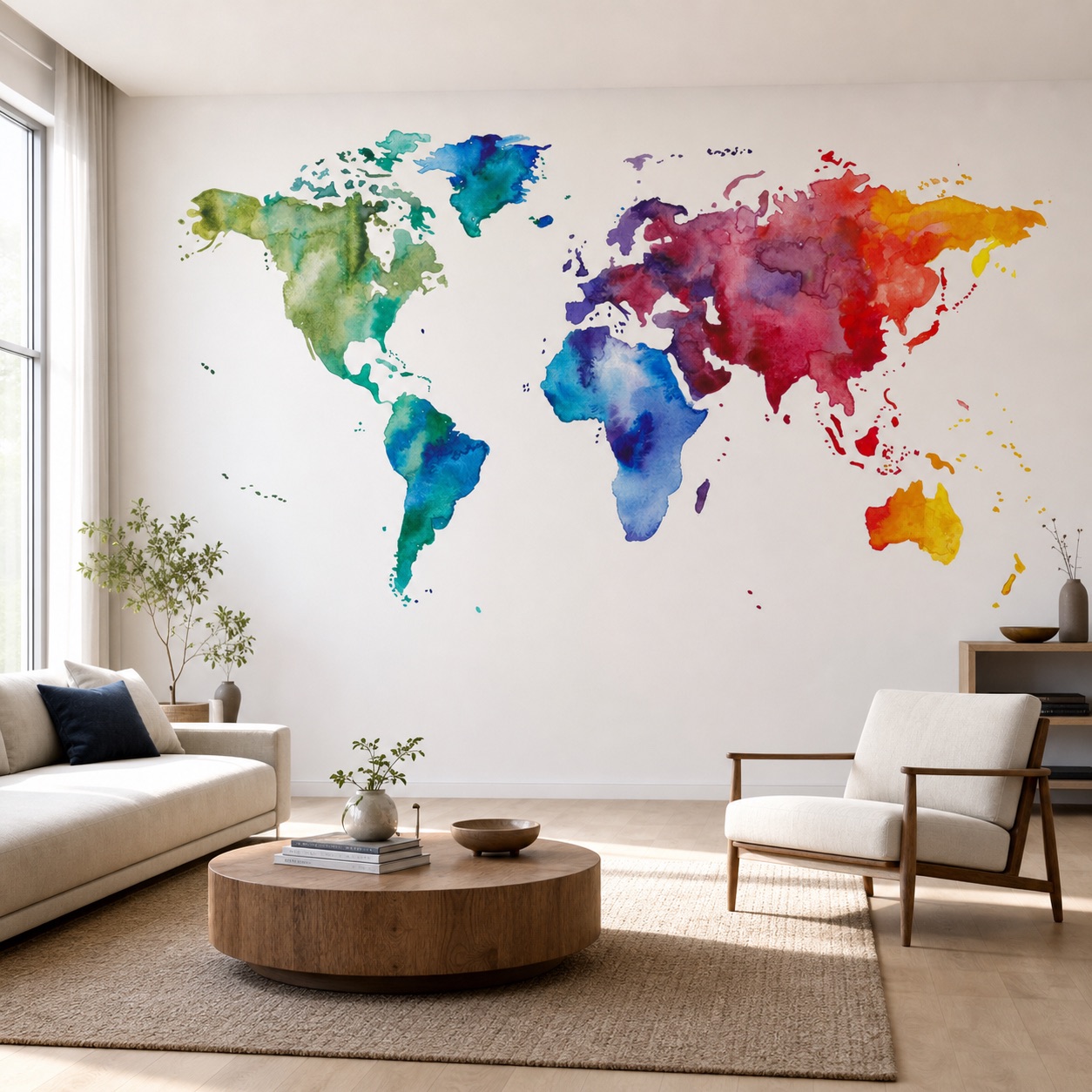fotobehang Fotobehang Wereldkaart — patroon 5 aan de muur in de woonkamer