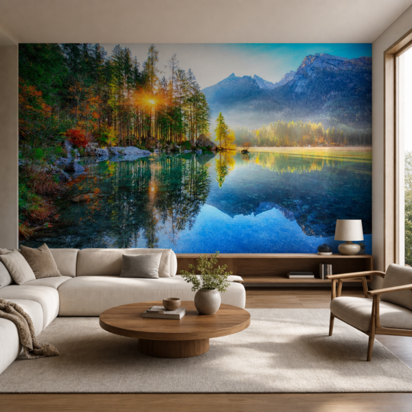 fotobehang Fotobehang Zonsopgang — patroon 3 aan de muur in de woonkamer