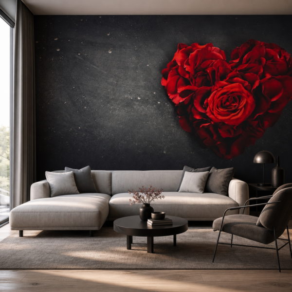 fotobehang Fotobehang Rode Rozen — patroon 2 aan de muur in de woonkamer