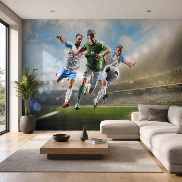 fotobehang Fotobehang Aanvallende voetballer aan de muur in de woonkamer