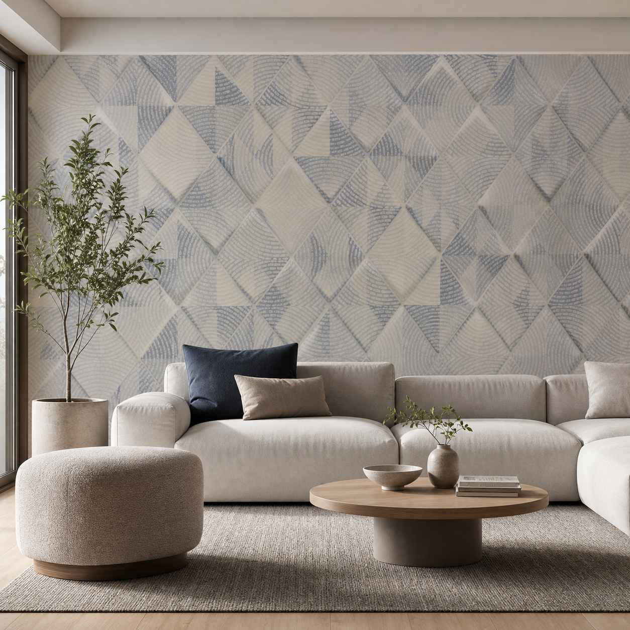 fotobehang Fotobehang Keramische Tegels — patroon 2 aan de muur in de woonkamer