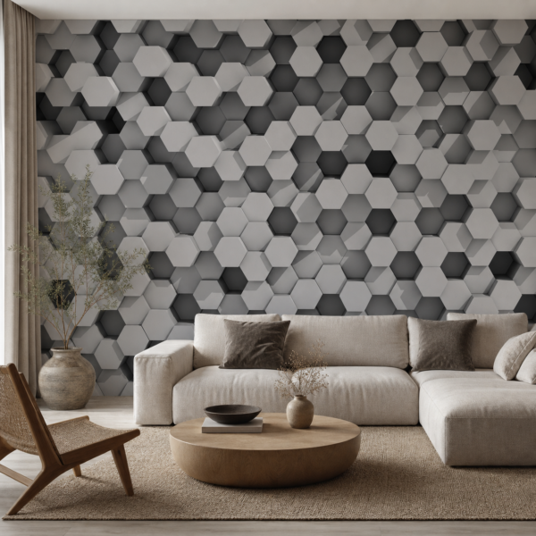 fotobehang Fotobehang 3D Hexagons — patroon 1993 aan de muur in de woonkamer