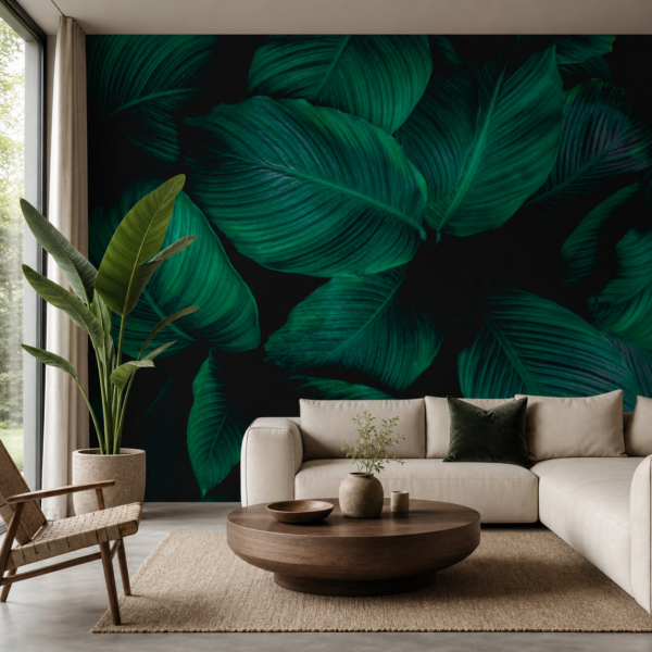 fotobehang Fotobehang Tropische Bladeren — patroon 11 aan de muur in de woonkamer