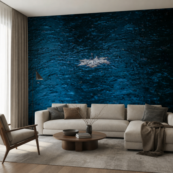 fotobehang Fotobehang Blad in Water aan de muur in de woonkamer