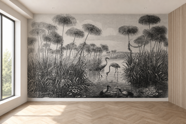 fotobehang Fotobehang Zwart-wit aan de muur in de woonkamer