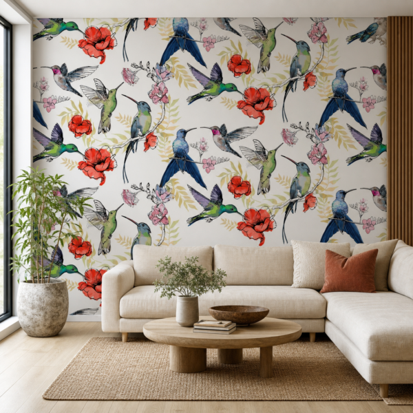 fotobehang Fotobehang Life of Birds aan de muur in de woonkamer