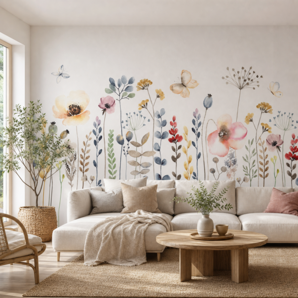 fotobehang Fotobehang Pastel Flowers — patroon 1803 aan de muur in de woonkamer