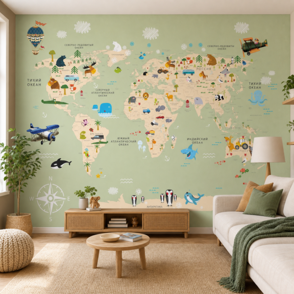 fotobehang Fotobehang Kinderkaart — patroon 2 aan de muur in de woonkamer