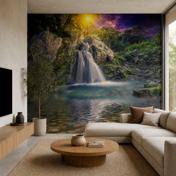 fotobehang Fotobehang Waterval — patroon 2 aan de muur in de woonkamer