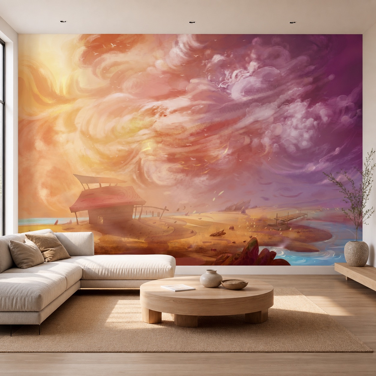 fotobehang Fotobehang Bewolkt Uitzicht aan de muur in de woonkamer