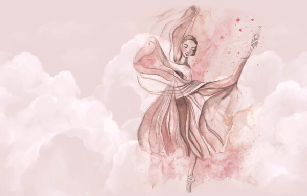 Fotobehang Pastelkleurige ballerina in de wolken