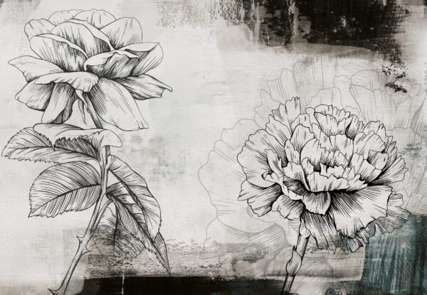 Fotobehang Schets van bloemen op de muur