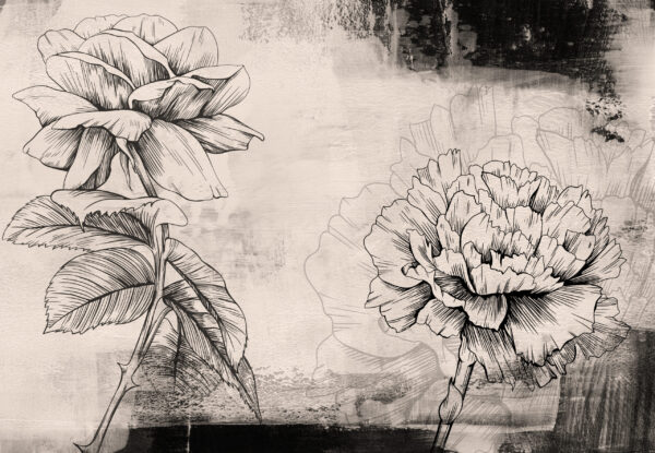 Fotobehang Schets van bloemen in zwart-wit