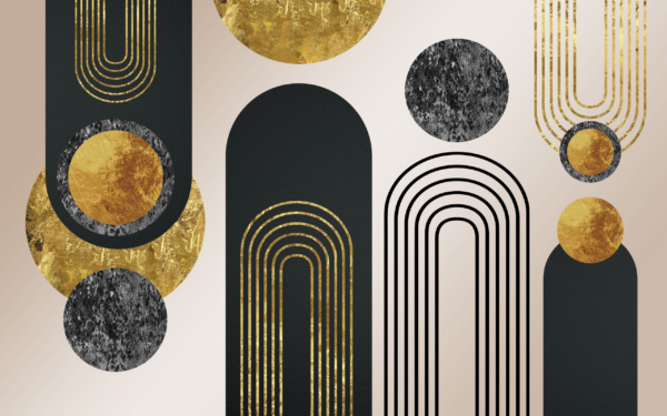 Fotobehang Zwarte en gouden booggeometrie