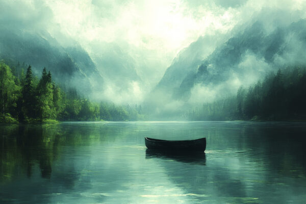 Fotobehang Boot op Misty Lake
