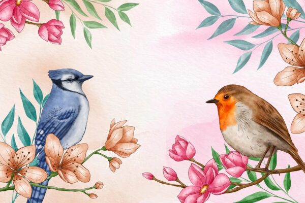 Fotobehang Bloemvogels