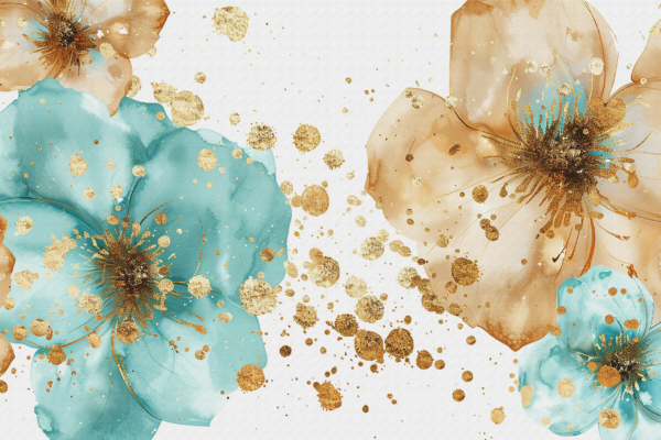 Fotobehang Aquarelbloemen met goud