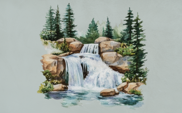 Fotobehang Watervallen in aquarel