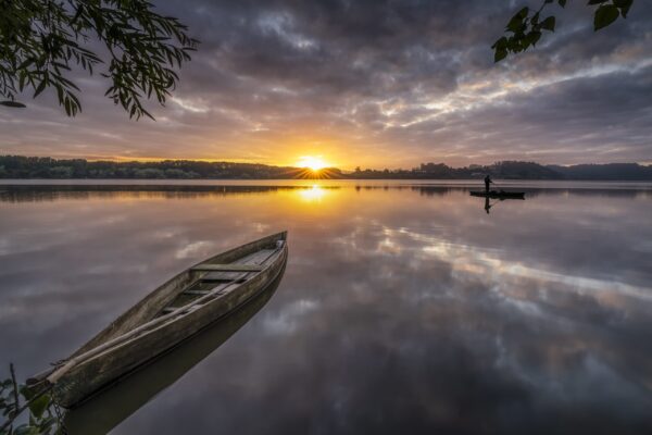 Fotobehang Boot bij zonsondergang