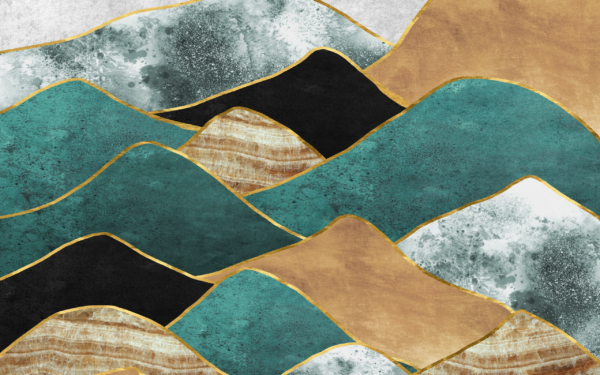 Fotobehang Turquoise en gouden elegante bergen