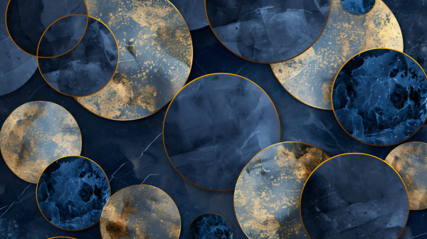 Fotobehang Marineblauwe geometrische vormen met goud