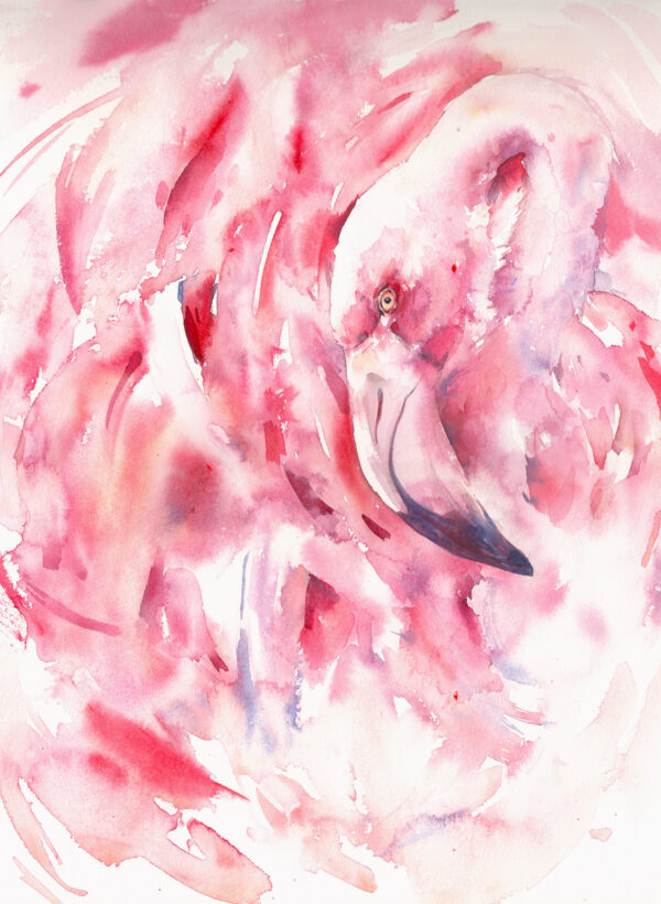 Fotobehang Roze flamingo in abstracte vorm