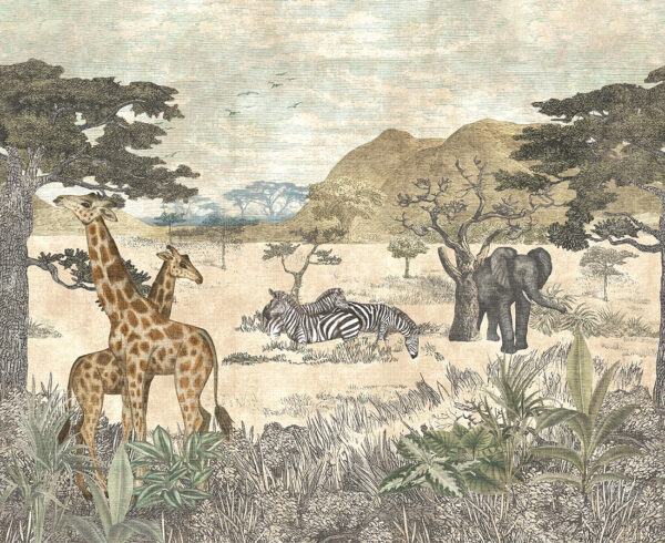 Fotobehang Afrikaanse savanne met safaridieren