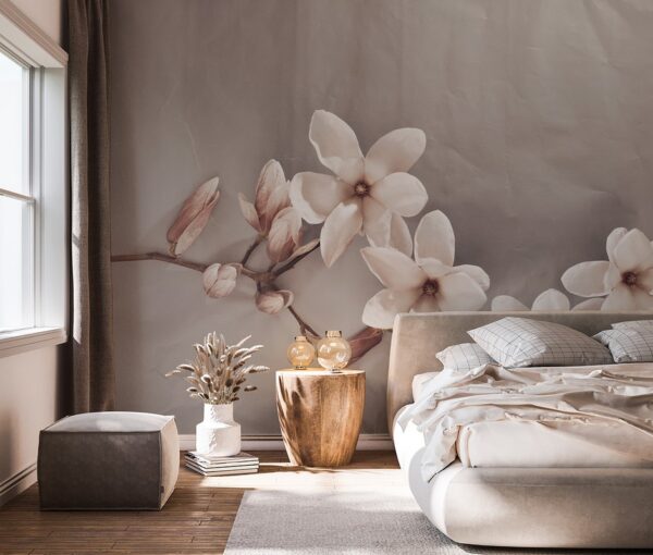 Fotobehang Beige magnolia's