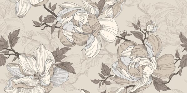 Fotobehang Magnolia's in beige